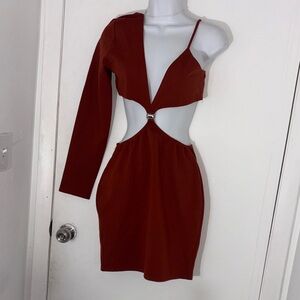 Asymmetrical Cutout Mini Dress in Deep Red